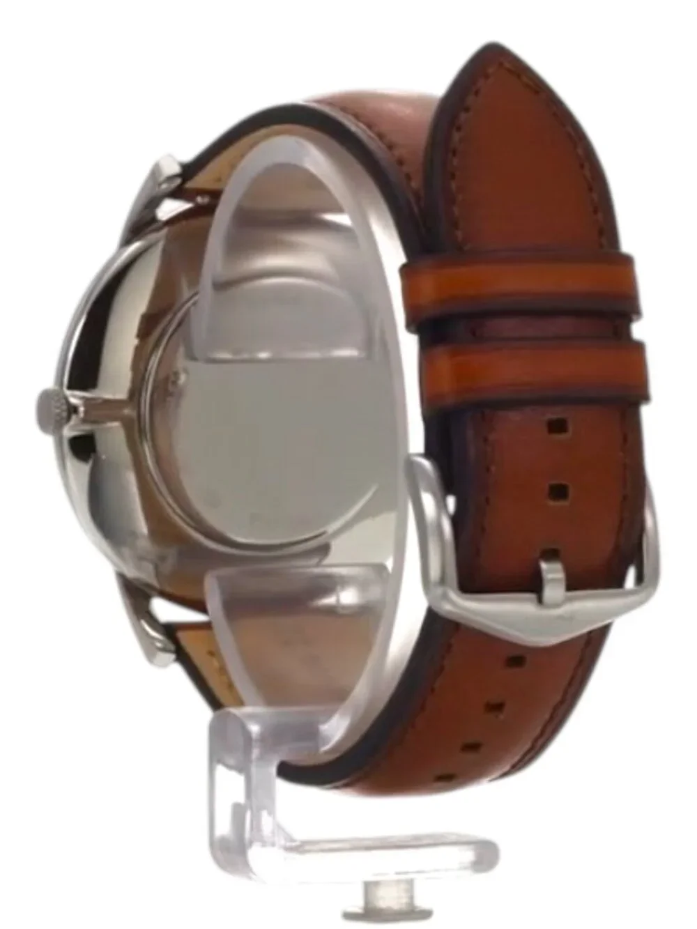 Fossil Men's Minimalist Analog Watch, Brown Leather, Silver Case, Blue Face
